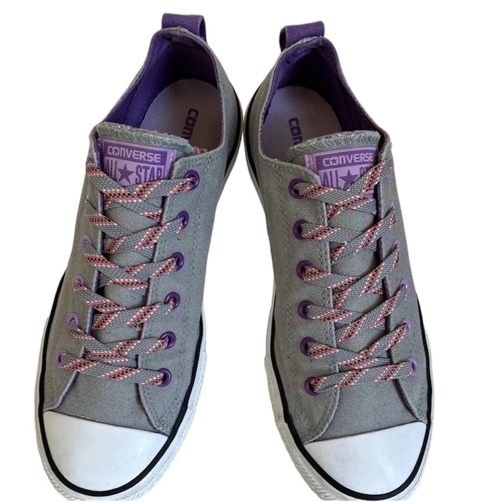 Converse All Star Junior Size 6 Shoes Gray/Purple Low Top Sneakers